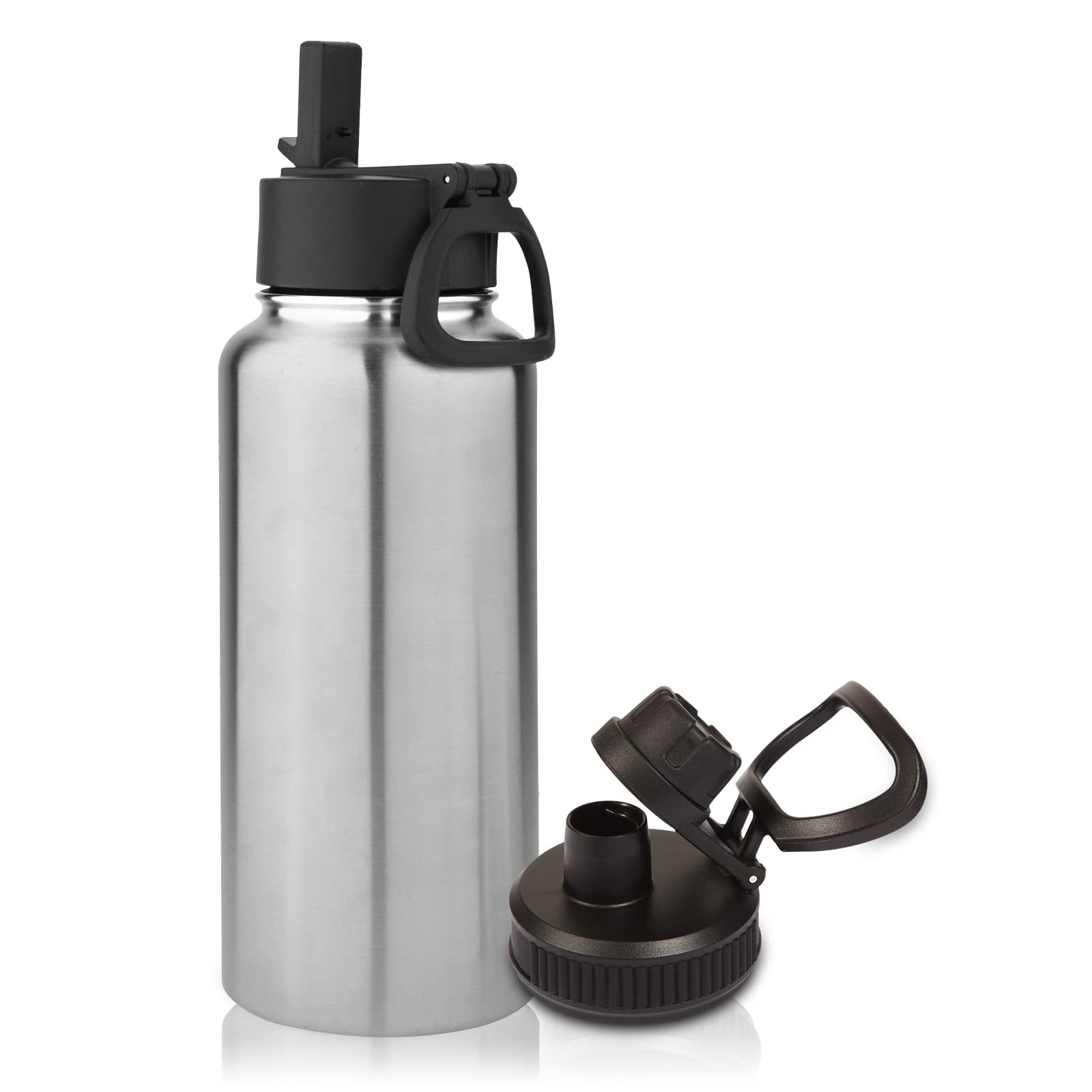 Volhoply 32 oz Insulated Water Bottles Bulk 8 Pack with Straw Lid & Spout Lid,Stainless Steel Sports Water Bottle,Double Wall Vacuum Cups,Leakproof Wide Mouth Metal Flask for Hiking,Camping(Mix,8)