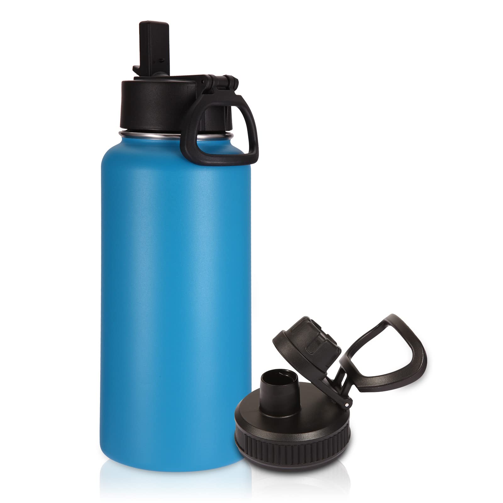 Volhoply 32 oz Insulated Water Bottles Bulk 8 Pack with Straw Lid & Spout Lid,Stainless Steel Sports Water Bottle,Double Wall Vacuum Cups,Leakproof Wide Mouth Metal Flask for Hiking,Camping(Mix,8)