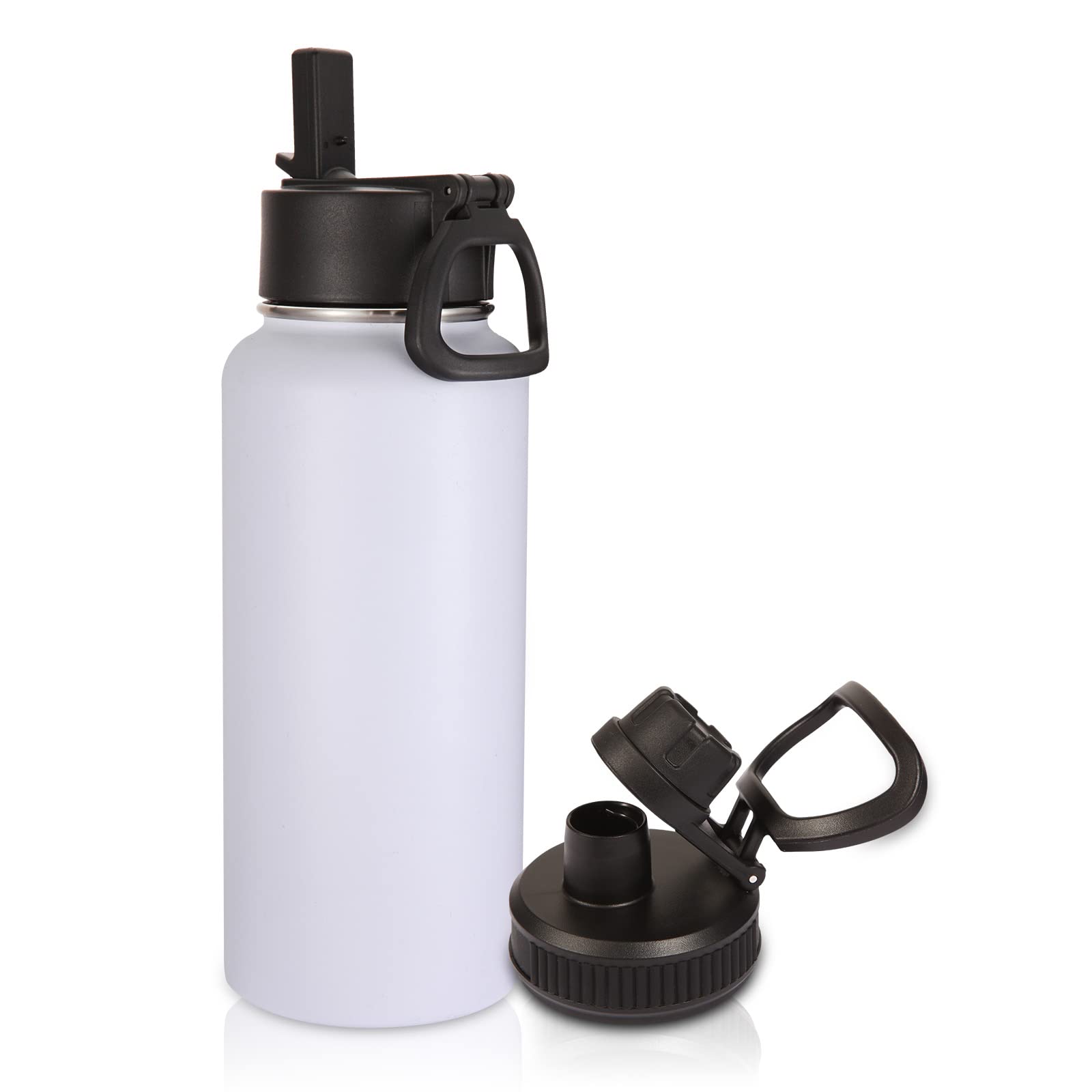 Volhoply 32 oz Insulated Water Bottles Bulk 8 Pack with Straw Lid & Spout Lid,Stainless Steel Sports Water Bottle,Double Wall Vacuum Cups,Leakproof Wide Mouth Metal Flask for Hiking,Camping(Mix,8)