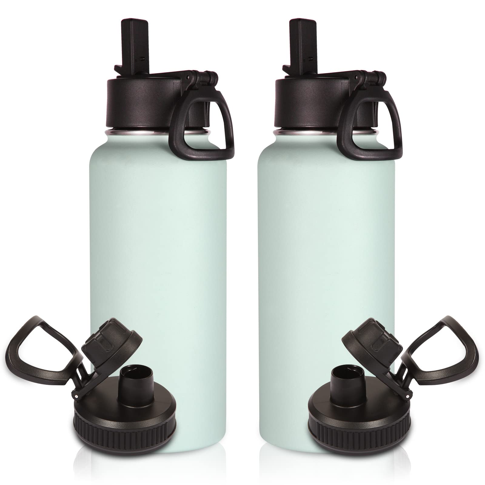 Volhoply 32 oz Insulated Water Bottles Bulk 8 Pack with Straw Lid & Spout Lid,Stainless Steel Sports Water Bottle,Double Wall Vacuum Cups,Leakproof Wide Mouth Metal Flask for Hiking,Camping(Mix,8)