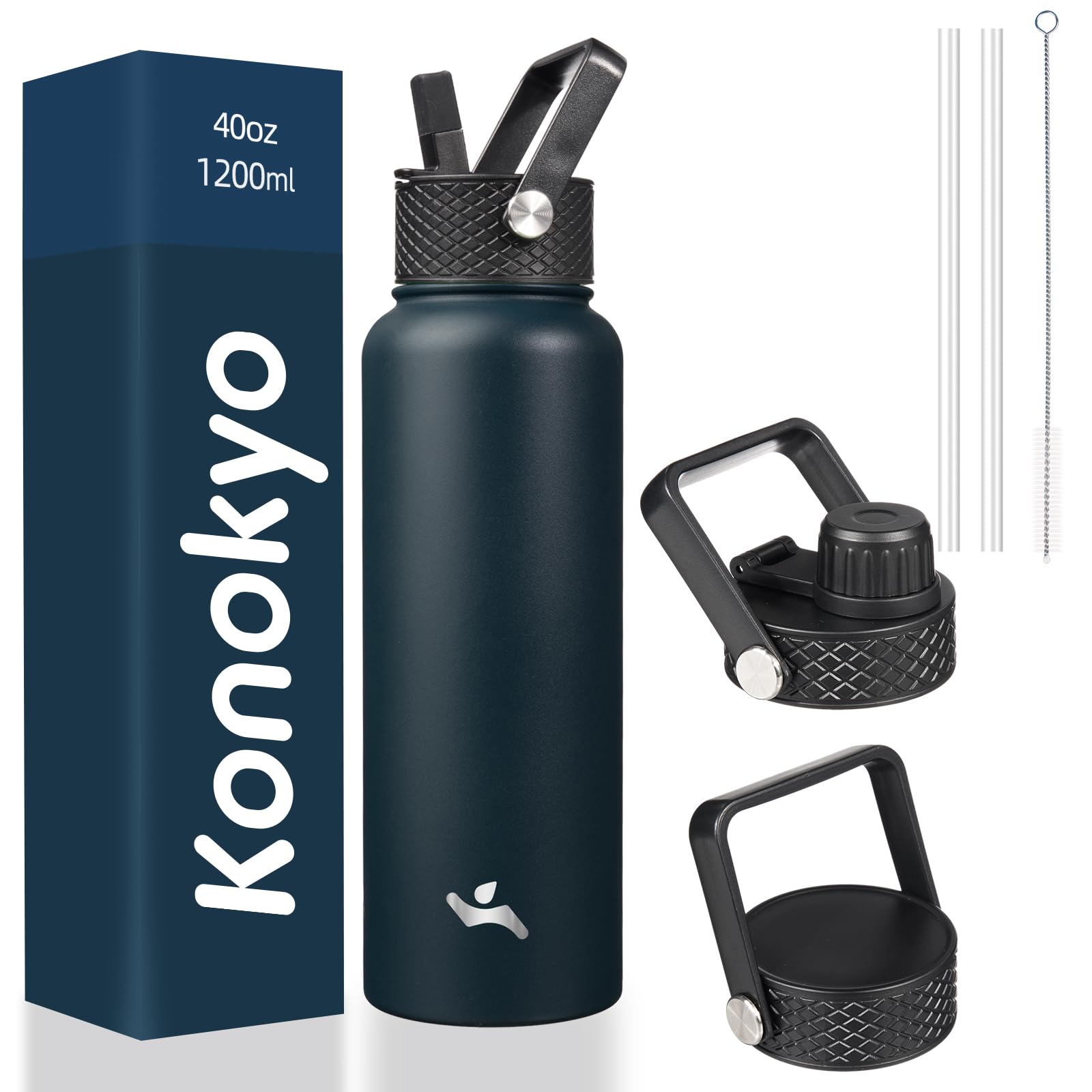 18 oz Insulated Water Bottle Stainless Steel Sport Bottles with 3 Lids,Mint