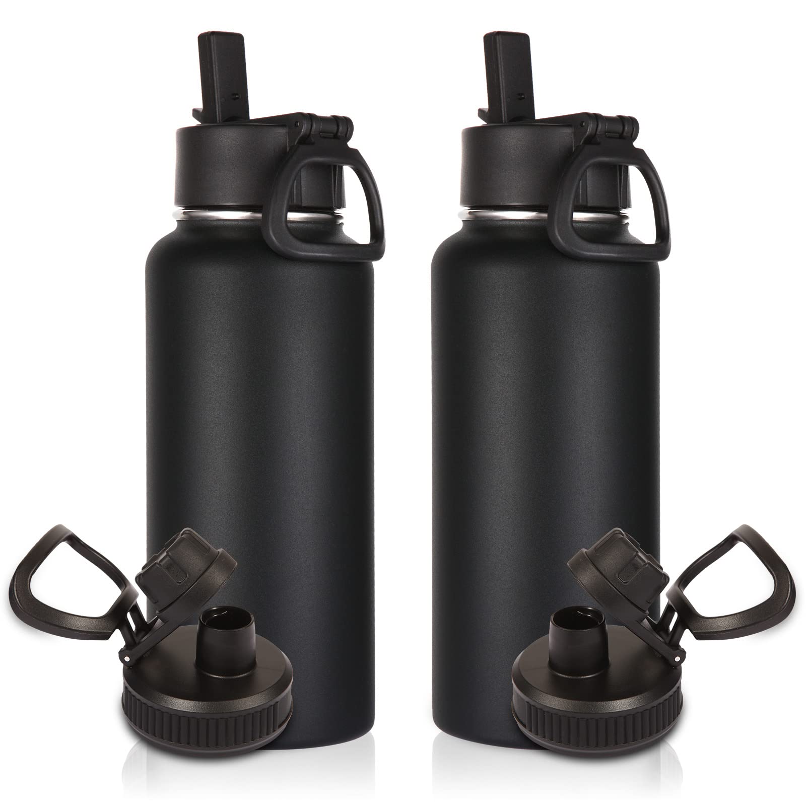 Volhoply 32 oz Insulated Water Bottles Bulk 8 Pack with Straw Lid & Spout Lid,Stainless Steel Sports Water Bottle,Double Wall Vacuum Cups,Leakproof Wide Mouth Metal Flask for Hiking,Camping(Mix,8)