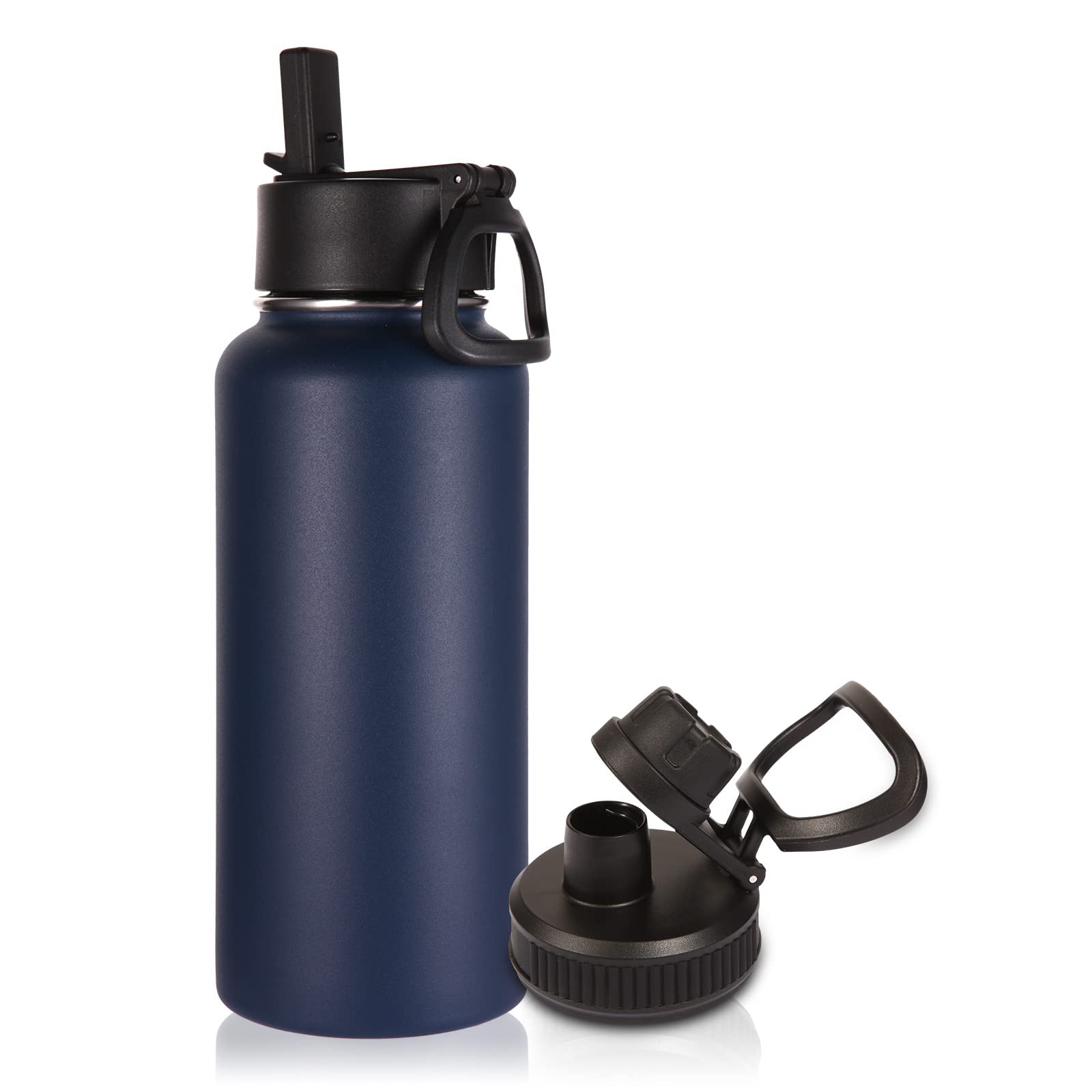 Volhoply 32 oz Insulated Water Bottles Bulk 8 Pack with Straw Lid & Spout Lid,Stainless Steel Sports Water Bottle,Double Wall Vacuum Cups,Leakproof Wide Mouth Metal Flask for Hiking,Camping(Mix,8)