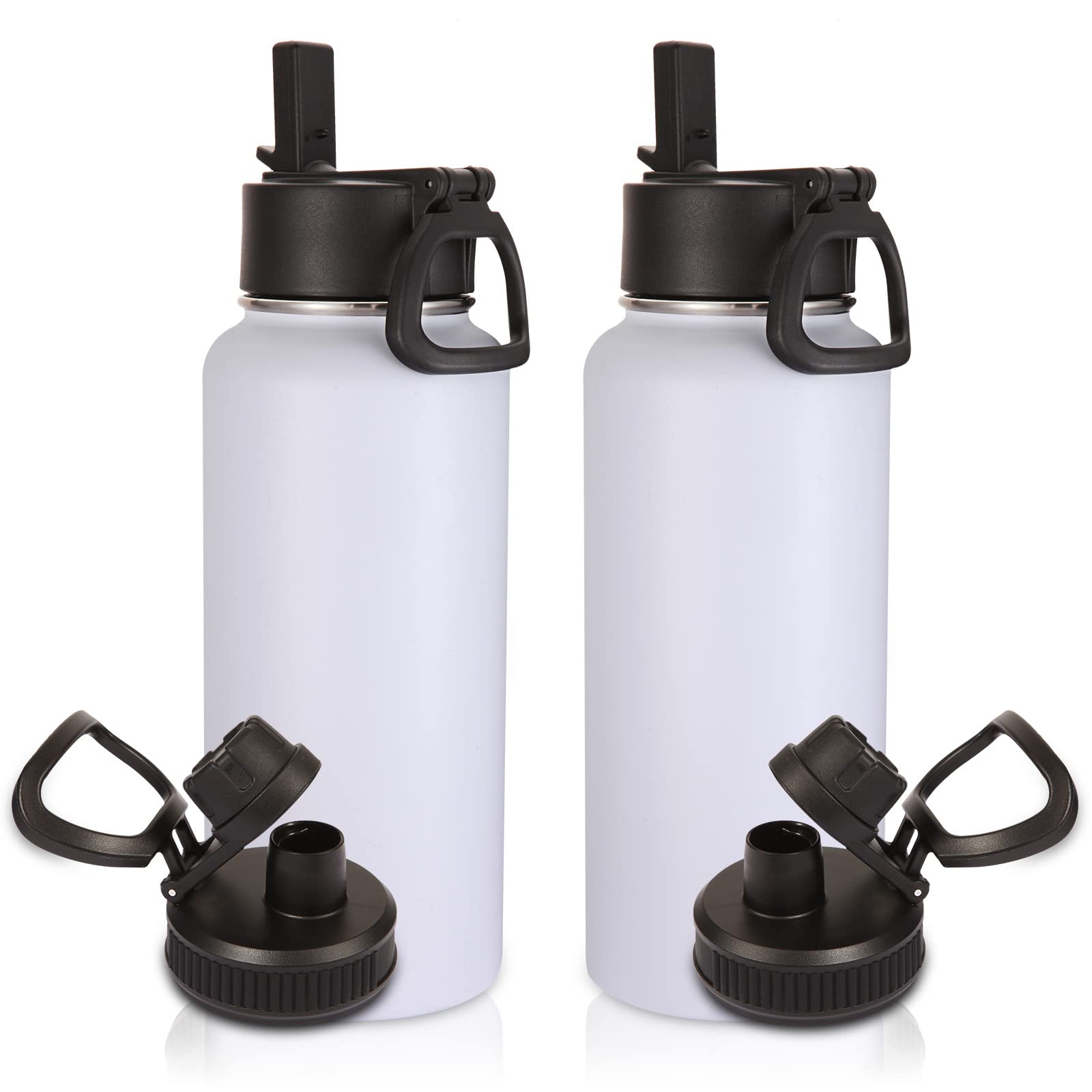Volhoply 32 oz Insulated Water Bottles Bulk 8 Pack with Straw Lid & Spout Lid,Stainless Steel Sports Water Bottle,Double Wall Vacuum Cups,Leakproof Wide Mouth Metal Flask for Hiking,Camping(Mix,8)