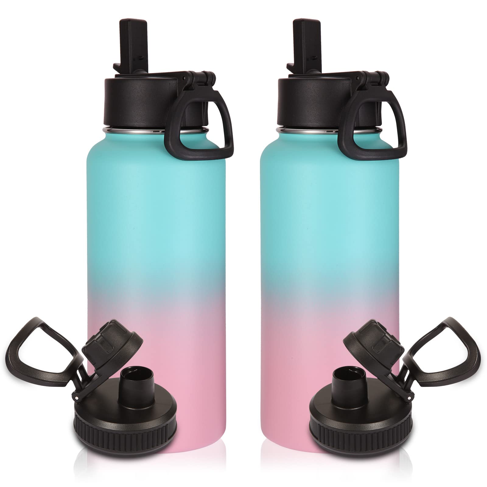 Volhoply 32 oz Insulated Water Bottles Bulk 8 Pack with Straw Lid & Spout Lid,Stainless Steel Sports Water Bottle,Double Wall Vacuum Cups,Leakproof Wide Mouth Metal Flask for Hiking,Camping(Mix,8)