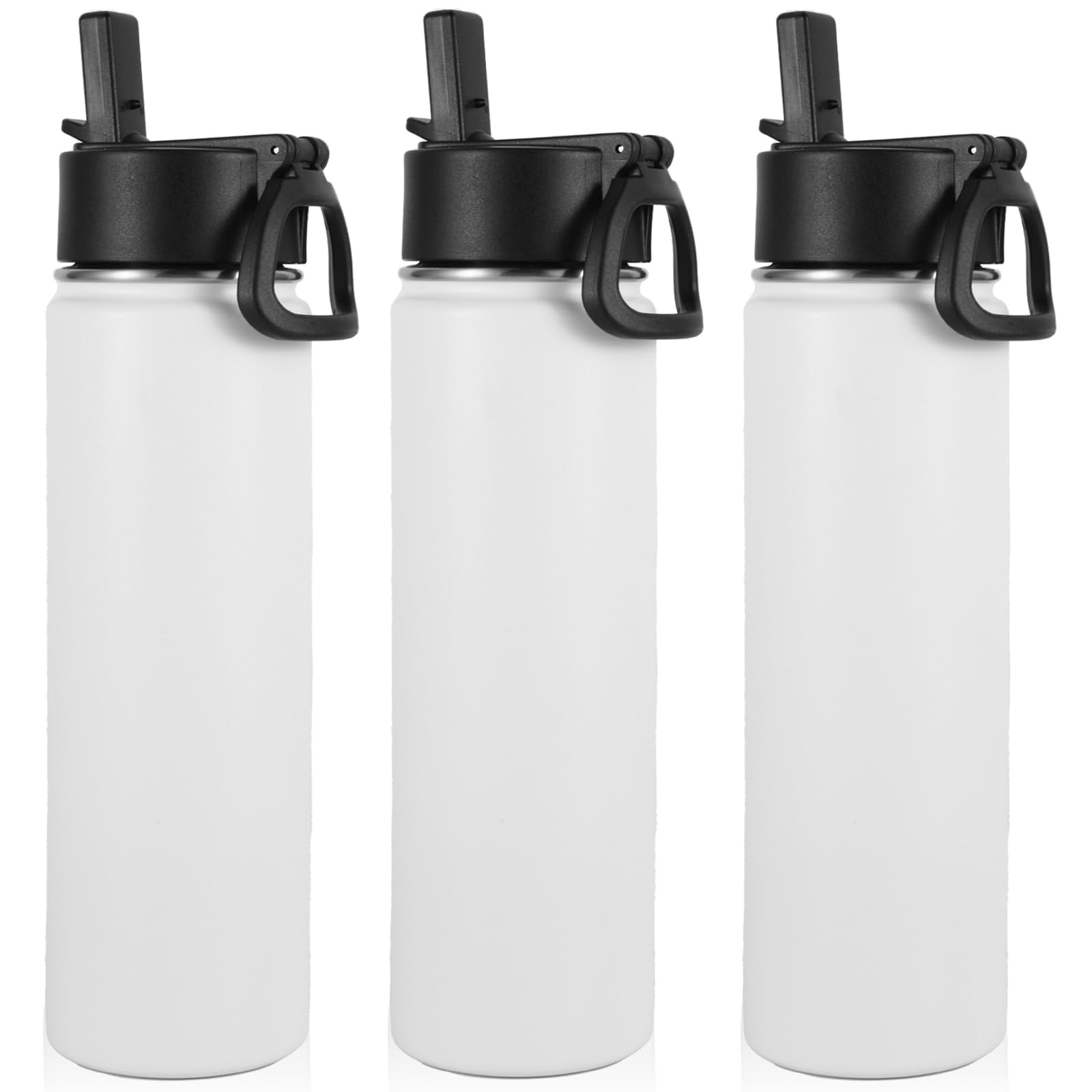 Volhoply 24oz Insulated Water Bottle With Straw Bulk 8 Pack,Metal Wide Mouth Water Bottles With Handle Lid Keep Cold,Reusable Double Wall Cups,Powder Coated Sport Bottle For Holder(silver,8 count)