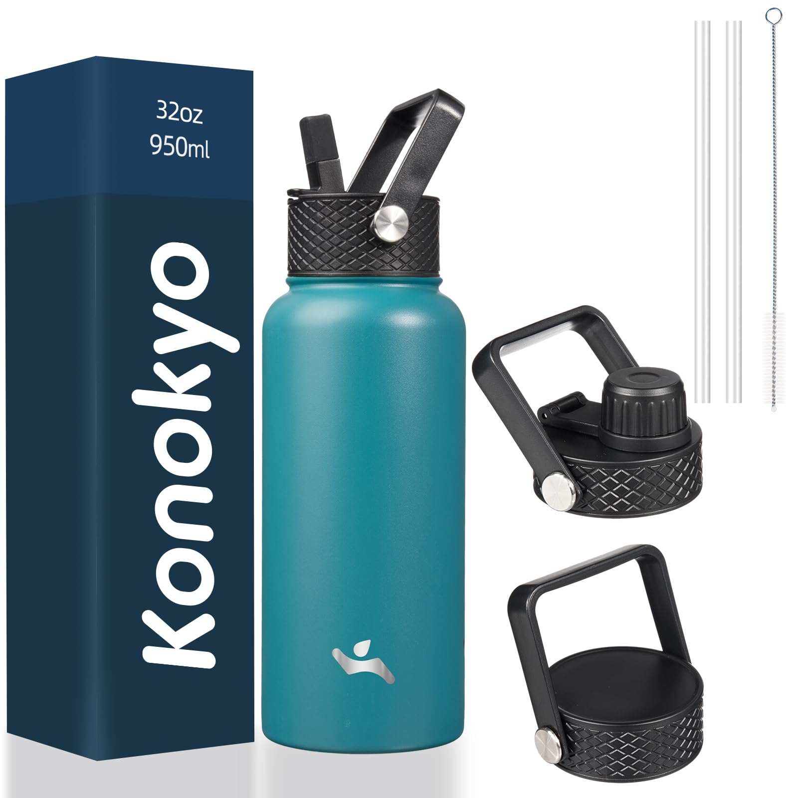 18 oz Insulated Water Bottle Stainless Steel Sport Bottles with 3 Lids,Mint