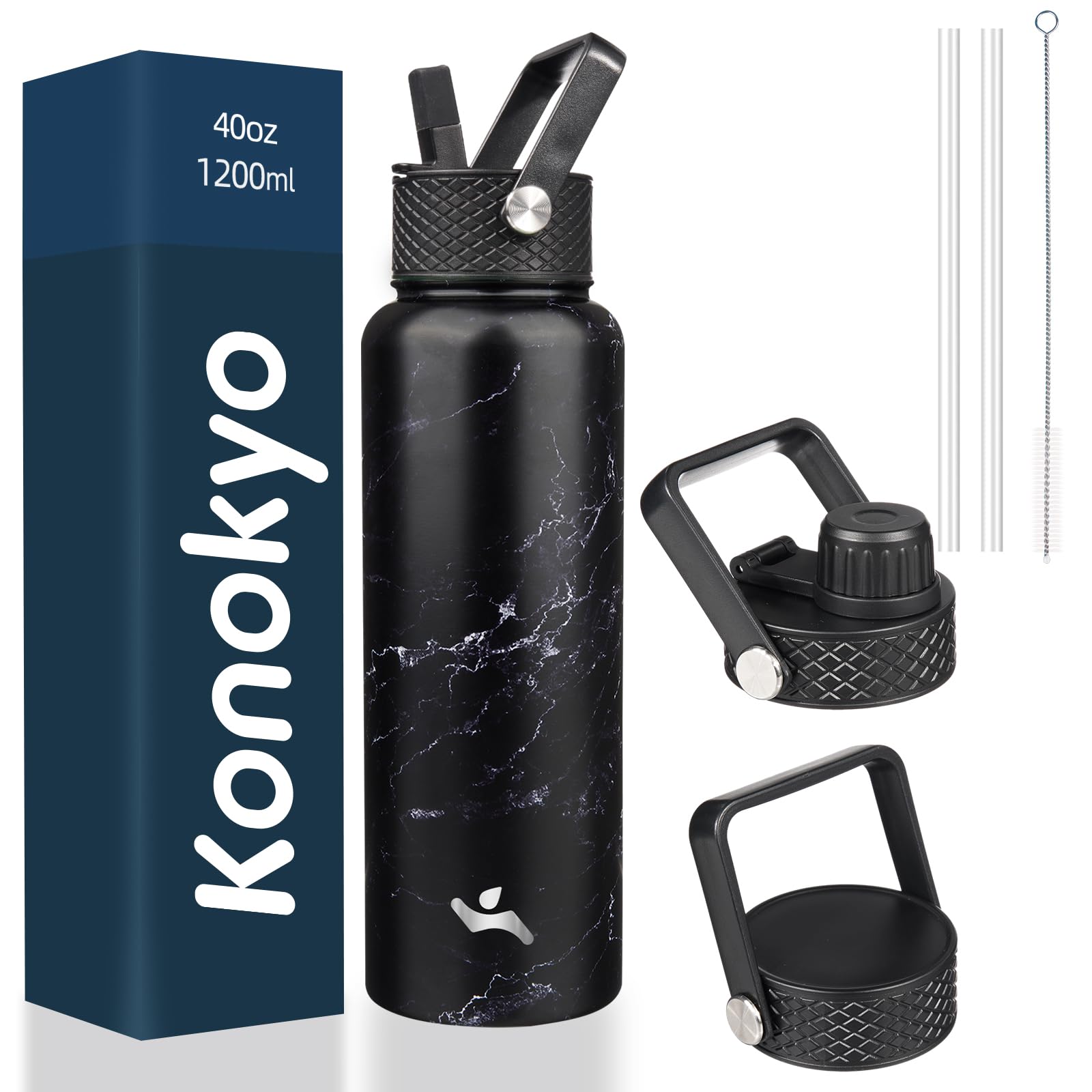 18 oz Insulated Water Bottle Stainless Steel Sport Bottles with 3 Lids,Mint