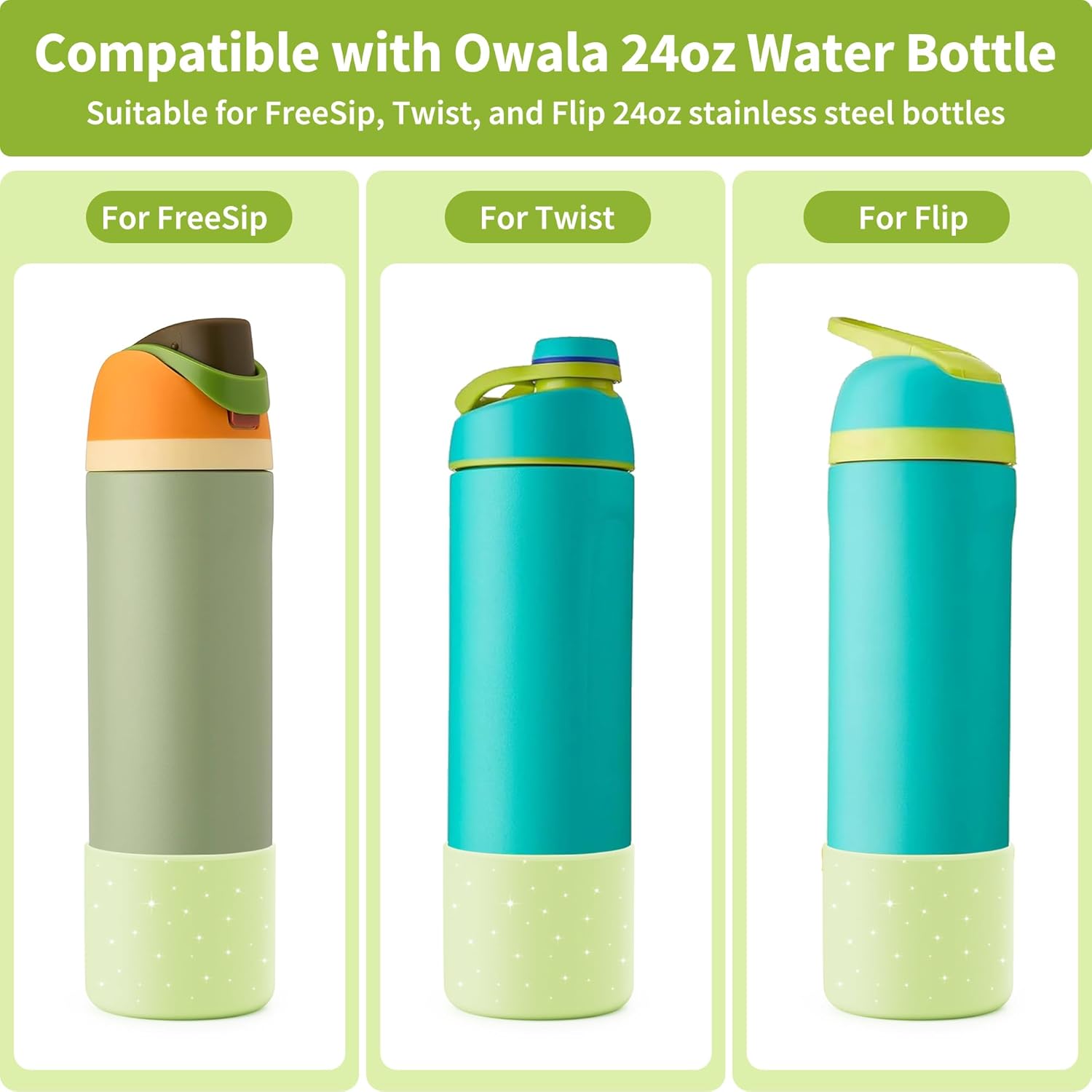 Boot for Owala 24 oz, Anti-Slip Protective Sleeve for Stainless Steel Water Bottle, Silicone Boot Bottom Base (Green)