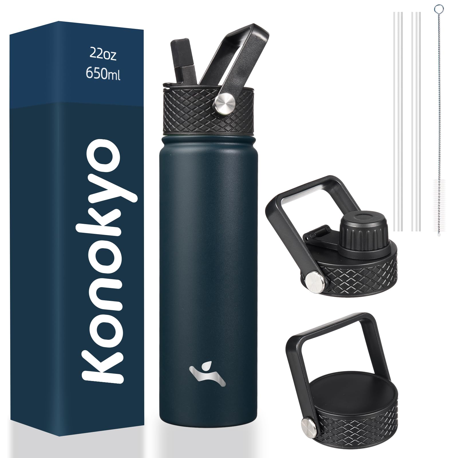 18 oz Insulated Water Bottle Stainless Steel Sport Bottles with 3 Lids,Mint