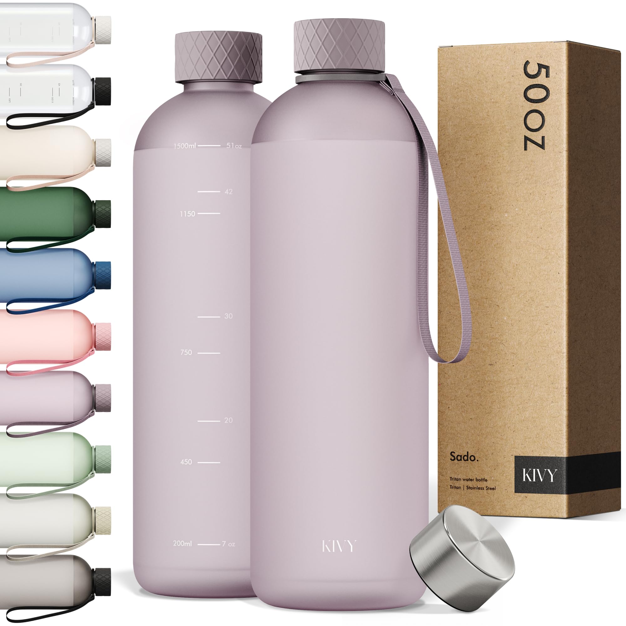 KIVY Large Water Bottle 50oz [Lightweight & Shatterproof] Fits Backpack & Cupholder for Travel, Sports, School - Extra large water bottle no straw - 1.5 Liter water bottles - 50oz Water bottle Green
