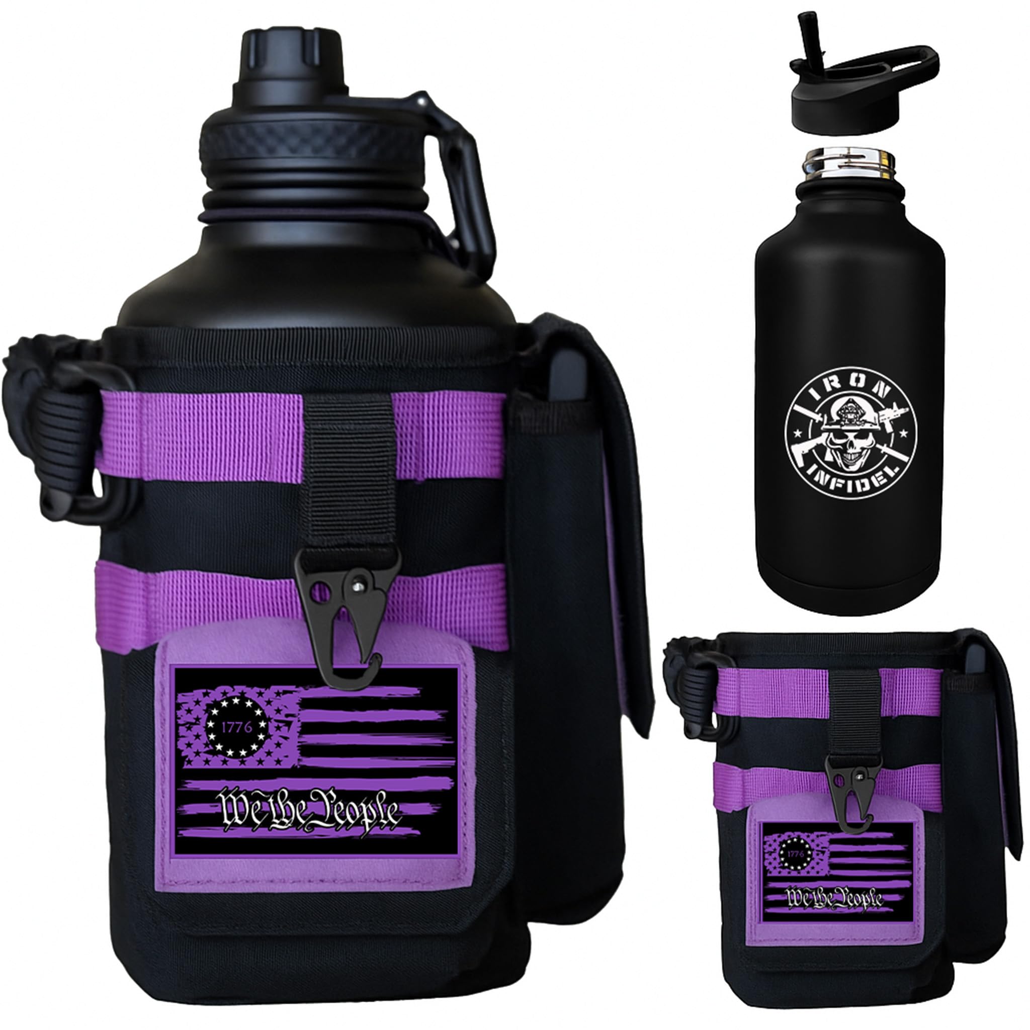Iron Infidel Battle Bottle - Half Gallon Insulated Stainless Steel Water Jug with Handle - Gym Bottle for Men with Rugged Sleeve (Overland 2 Liter)