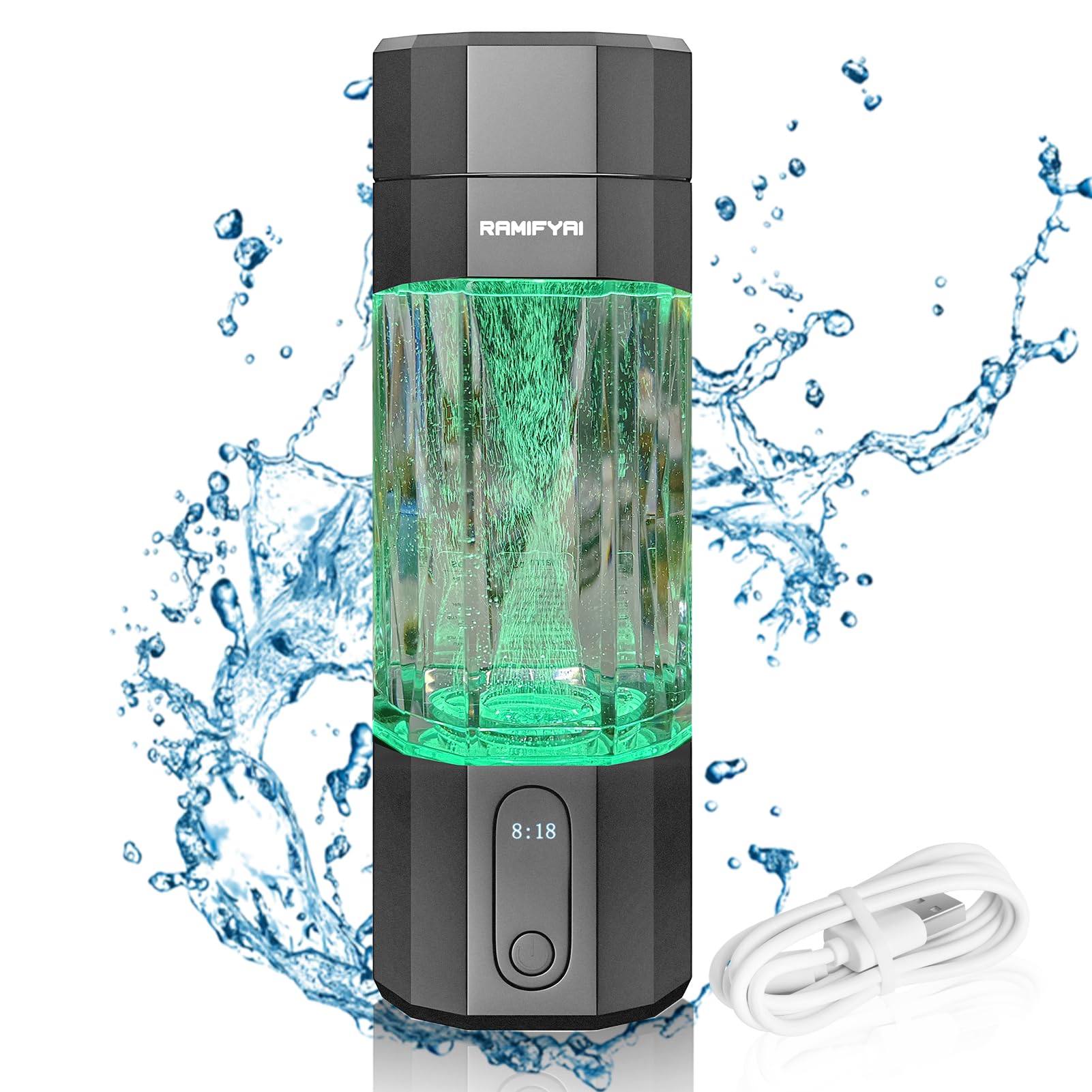 New Upgrade 10000PPB Hydrogen Water Bottle SPE/PEM Technology Seven Colorful Light Double Anti-Slip and Leak-Proof Hydrogen Water Generator with LCD Display (H80 Purple)