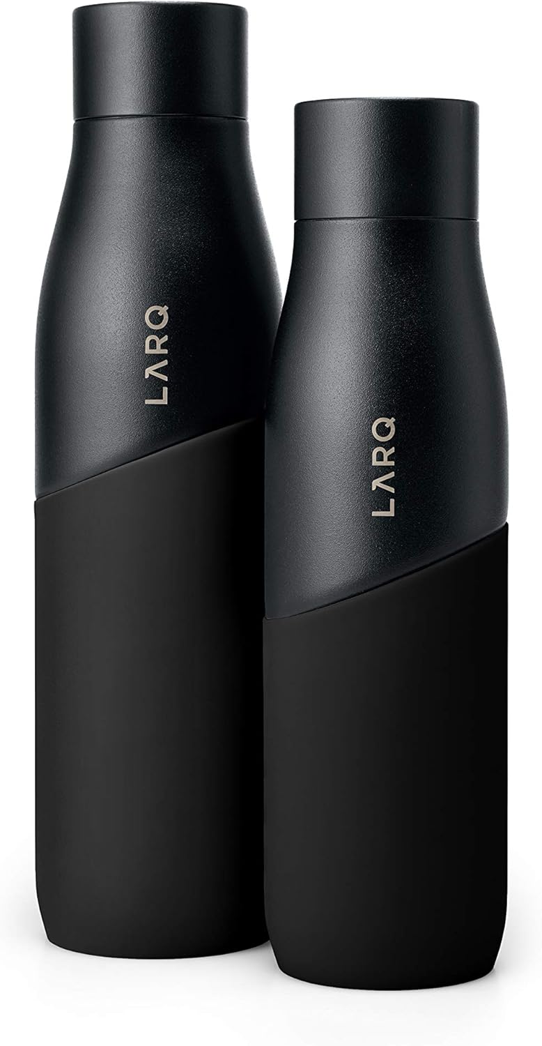 LARQ Bottle Movement PureVis 32 oz- Lightweight Self-Cleaning and Non-Insulated Stainless Steel Water Bottle with UV Water Purifier | Reusable & Travel Friendly, 1-Year Warranty, Black/Onyx