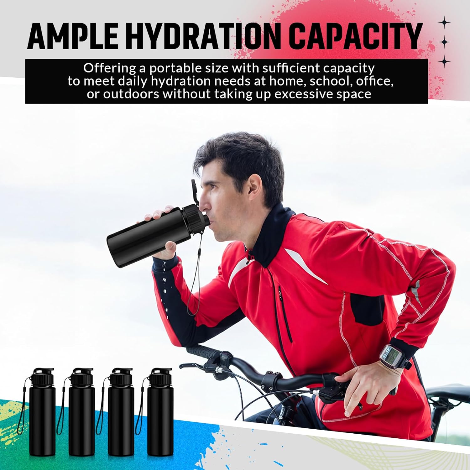 Mifoci 72 Pieces Water Bottle Bulk 17 oz Plastic Water Bottles Bulk Gym Sports Adults Reusable Large Bottles with Leak Proof Flip Top for Party Outdoor (Black)