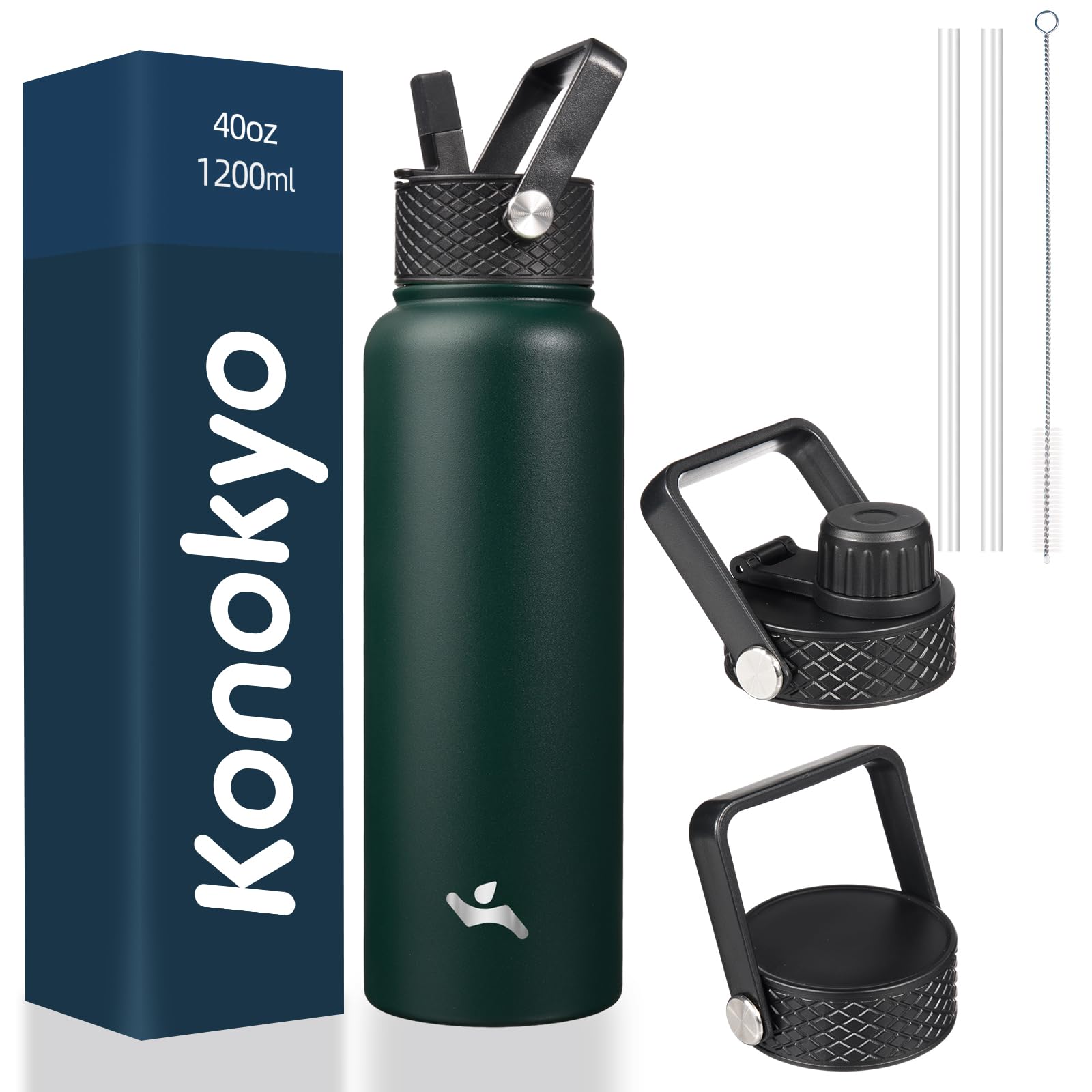18 oz Insulated Water Bottle Stainless Steel Sport Bottles with 3 Lids,Mint