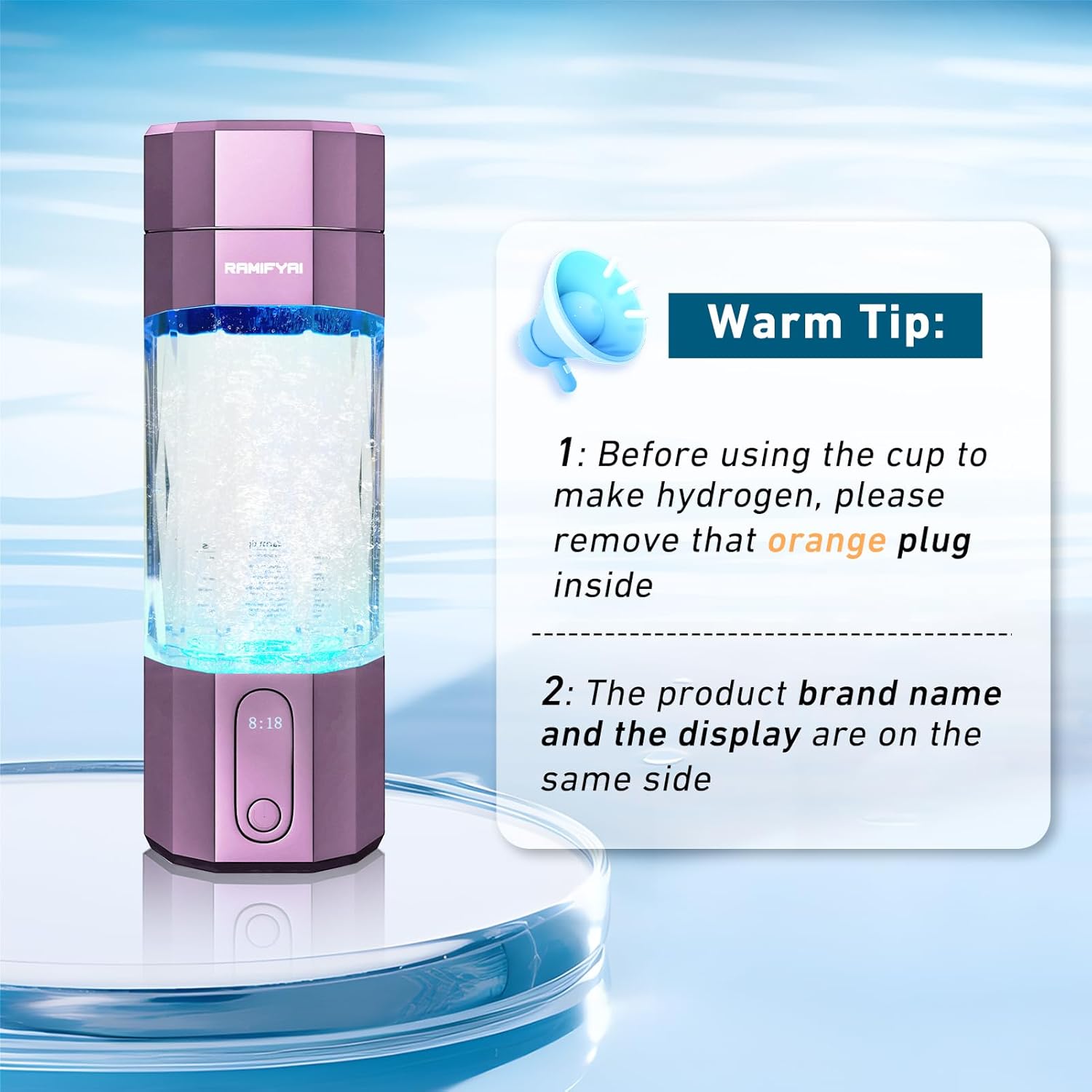 New Upgrade 10000PPB Hydrogen Water Bottle SPE/PEM Technology Seven Colorful Light Double Anti-Slip and Leak-Proof Hydrogen Water Generator with LCD Display (H80 Purple)