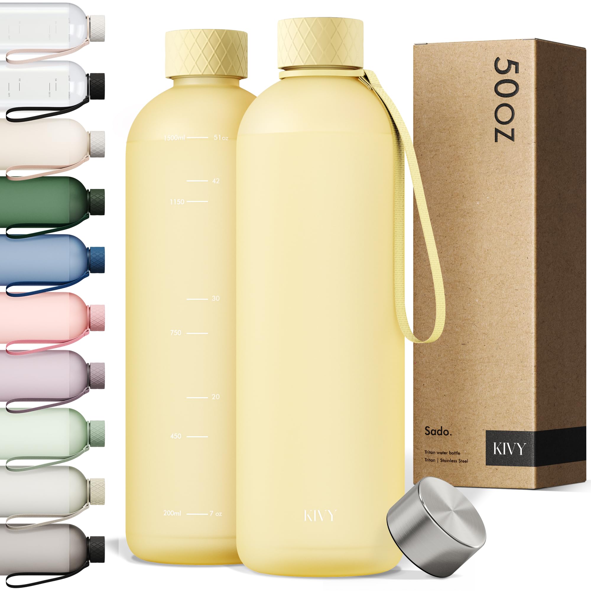 KIVY Large Water Bottle 50oz [Lightweight & Shatterproof] Fits Backpack & Cupholder for Travel, Sports, School - Extra large water bottle no straw - 1.5 Liter water bottles - 50oz Water bottle Green