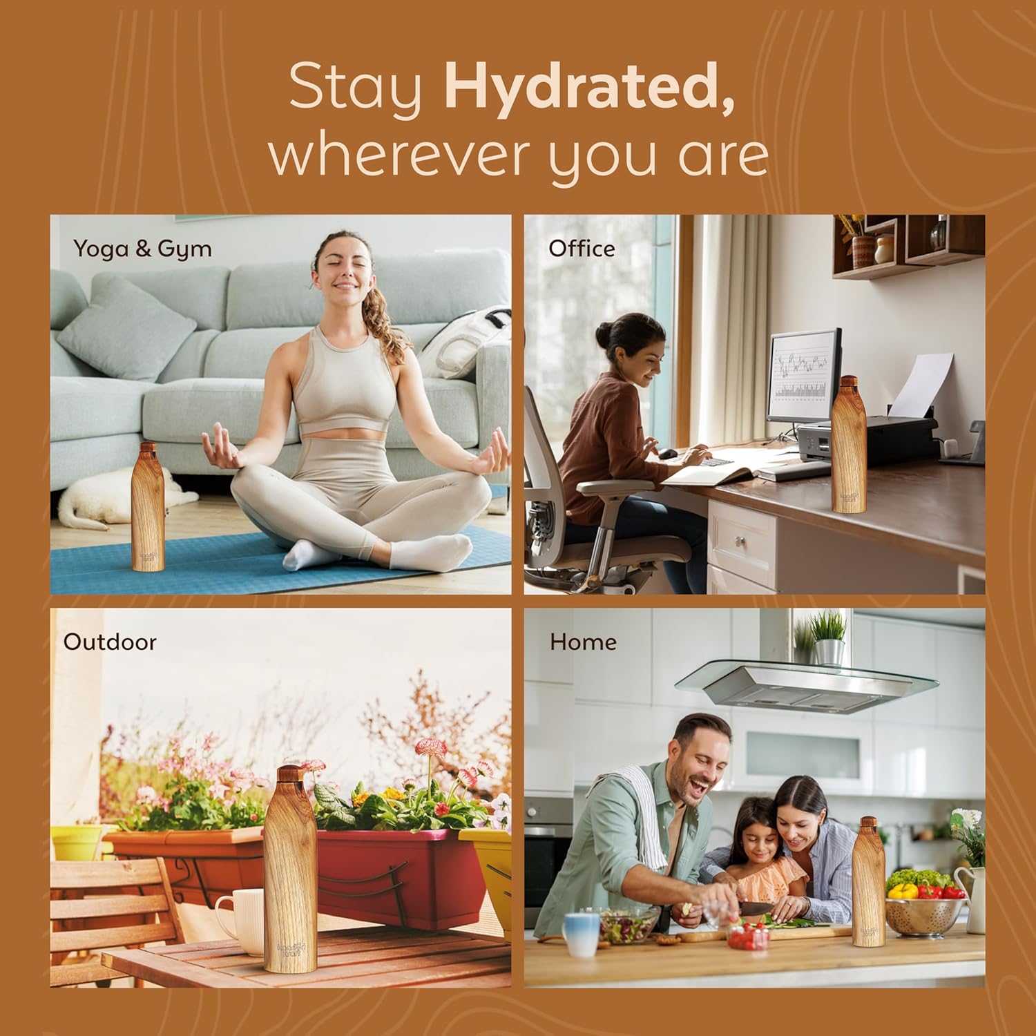 Copper Wooden Water Bottle | BPA Free | 32oz Water Bottle | Leak-Proof & Odorless | Perfect for Bottled Water Enthusiasts with a Sense of Humor