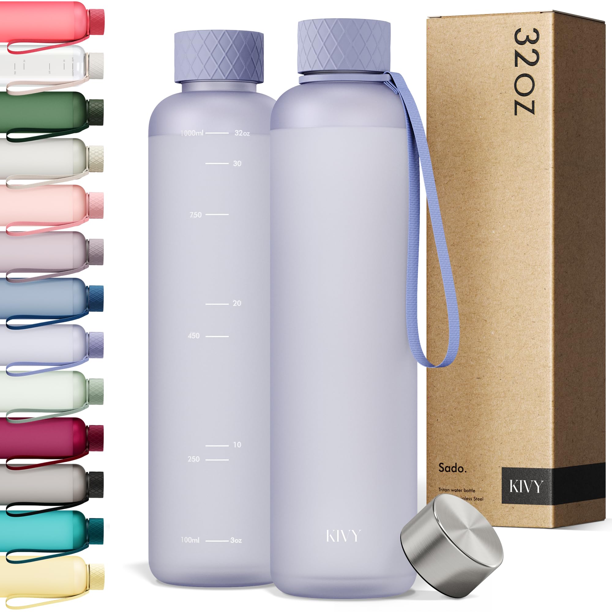 KIVY Large Water Bottle 50oz [Lightweight & Shatterproof] Fits Backpack & Cupholder for Travel, Sports, School - Extra large water bottle no straw - 1.5 Liter water bottles - 50oz Water bottle Green