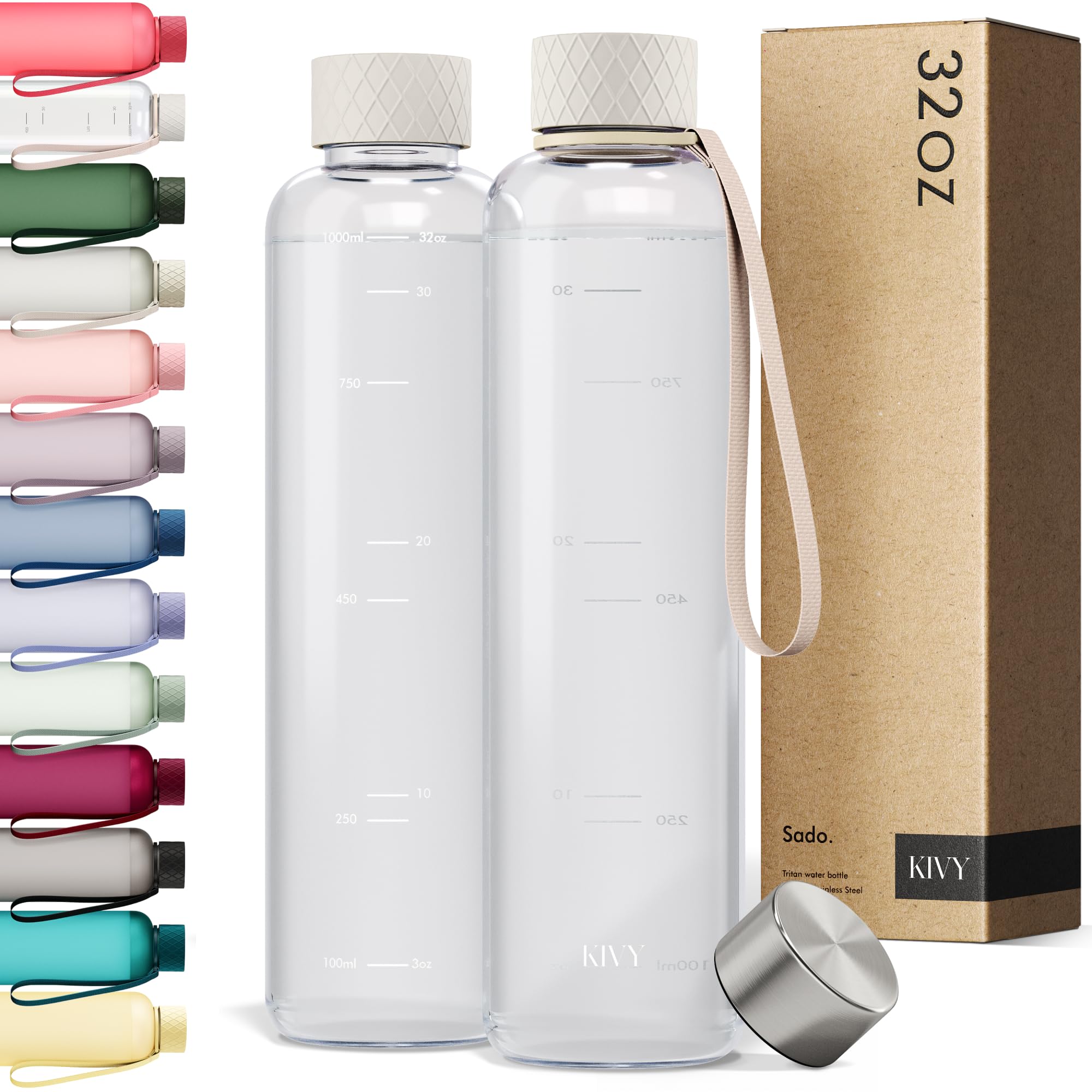 KIVY Large Water Bottle 50oz [Lightweight & Shatterproof] Fits Backpack & Cupholder for Travel, Sports, School - Extra large water bottle no straw - 1.5 Liter water bottles - 50oz Water bottle Green
