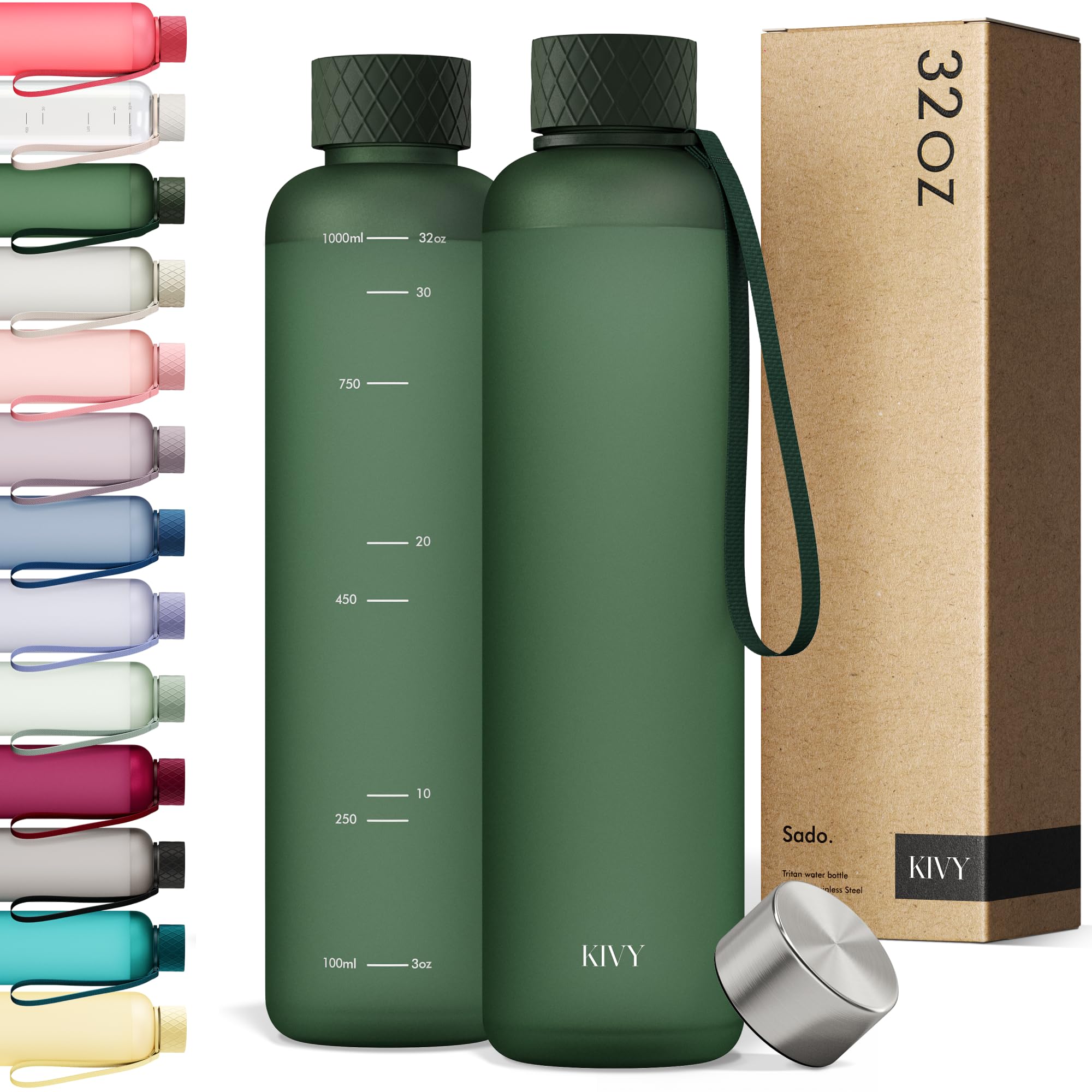 KIVY Large Water Bottle 50oz [Lightweight & Shatterproof] Fits Backpack & Cupholder for Travel, Sports, School - Extra large water bottle no straw - 1.5 Liter water bottles - 50oz Water bottle Green